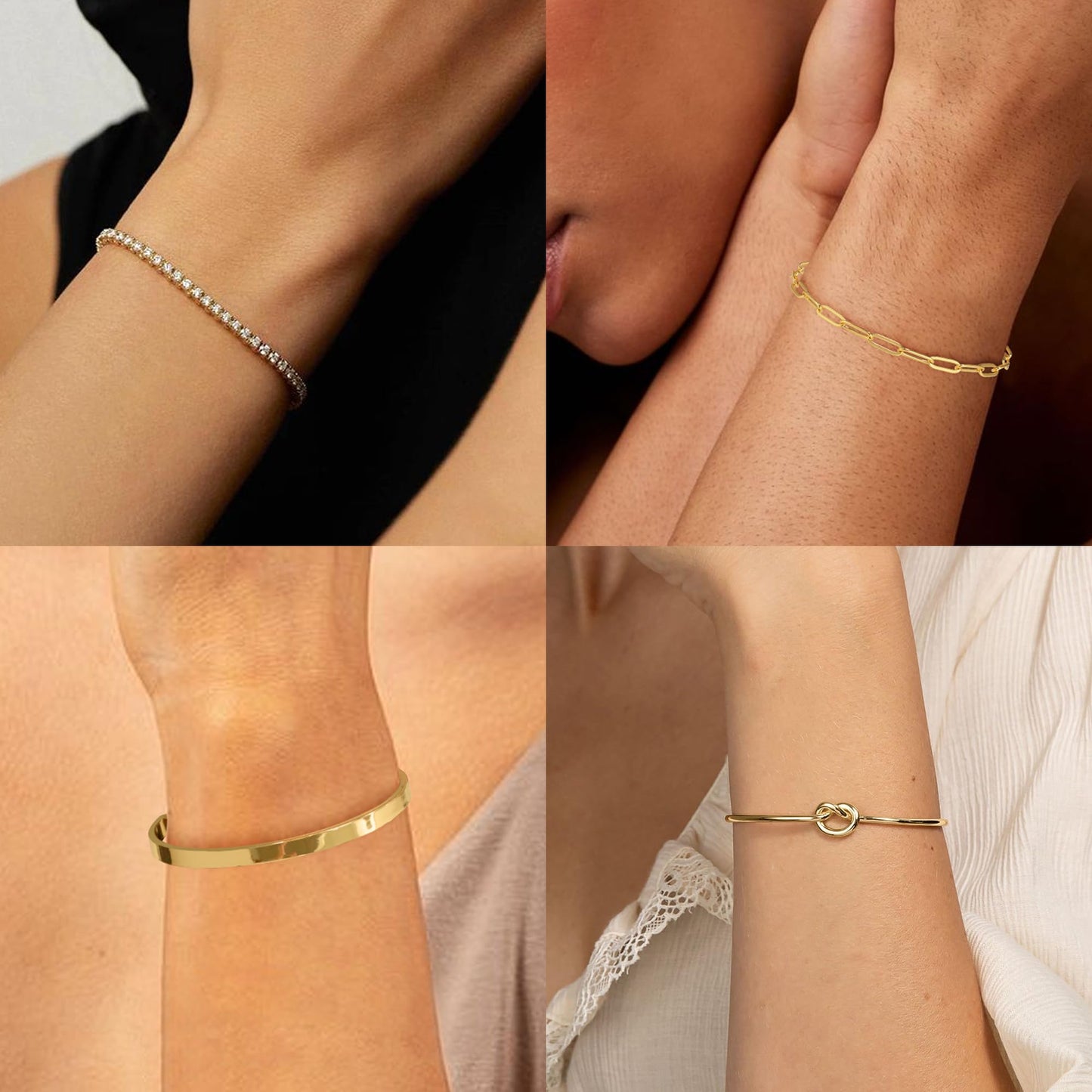 Zalcon Dainty Gold Bangle Cuff Bracelet Set for Women Tennis Bracelets for Women Paperclip Chain Jewelry for Women