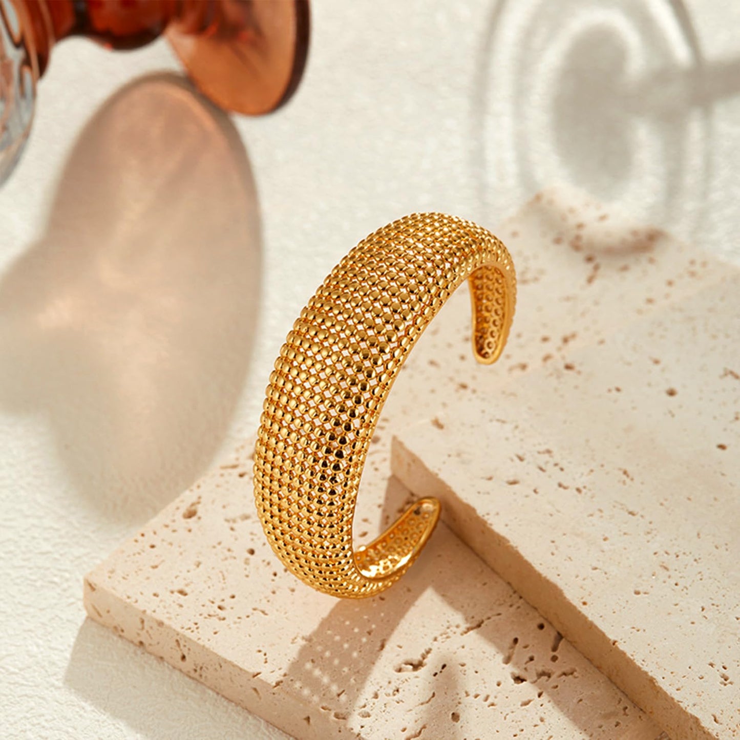 BXDA Gold Plated Hollowed Cuff Bangle Bracelet for Women, Trendy Handmade Chunky Stackable Open Bracelets Summer Fashion Jewelry Gift