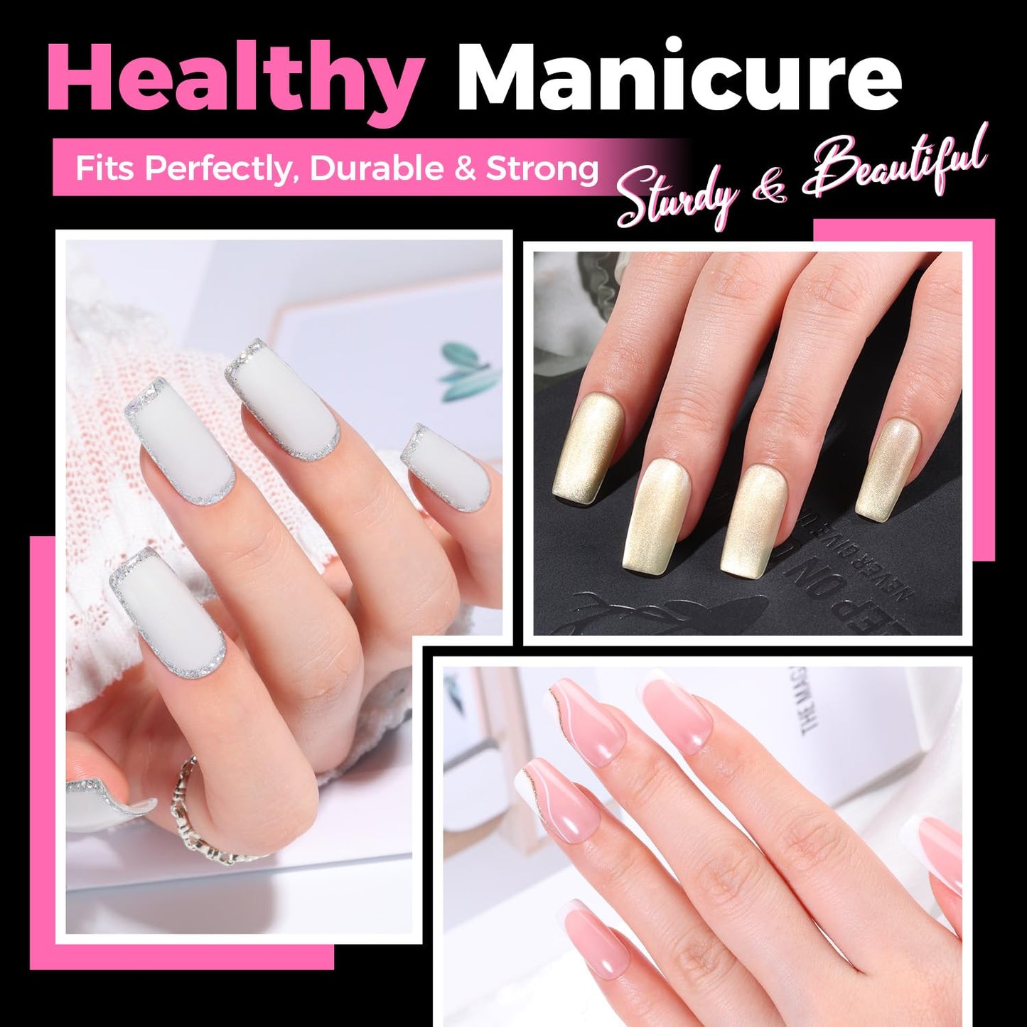 UNA GELLA Square Gel Nail Tips, 15 Sizes Medium Square Press on Nails, 300pcs Pre Etched Soft Gel Fake Nails Full Cover For Nail Extension Home DIY Nail Salon for Women