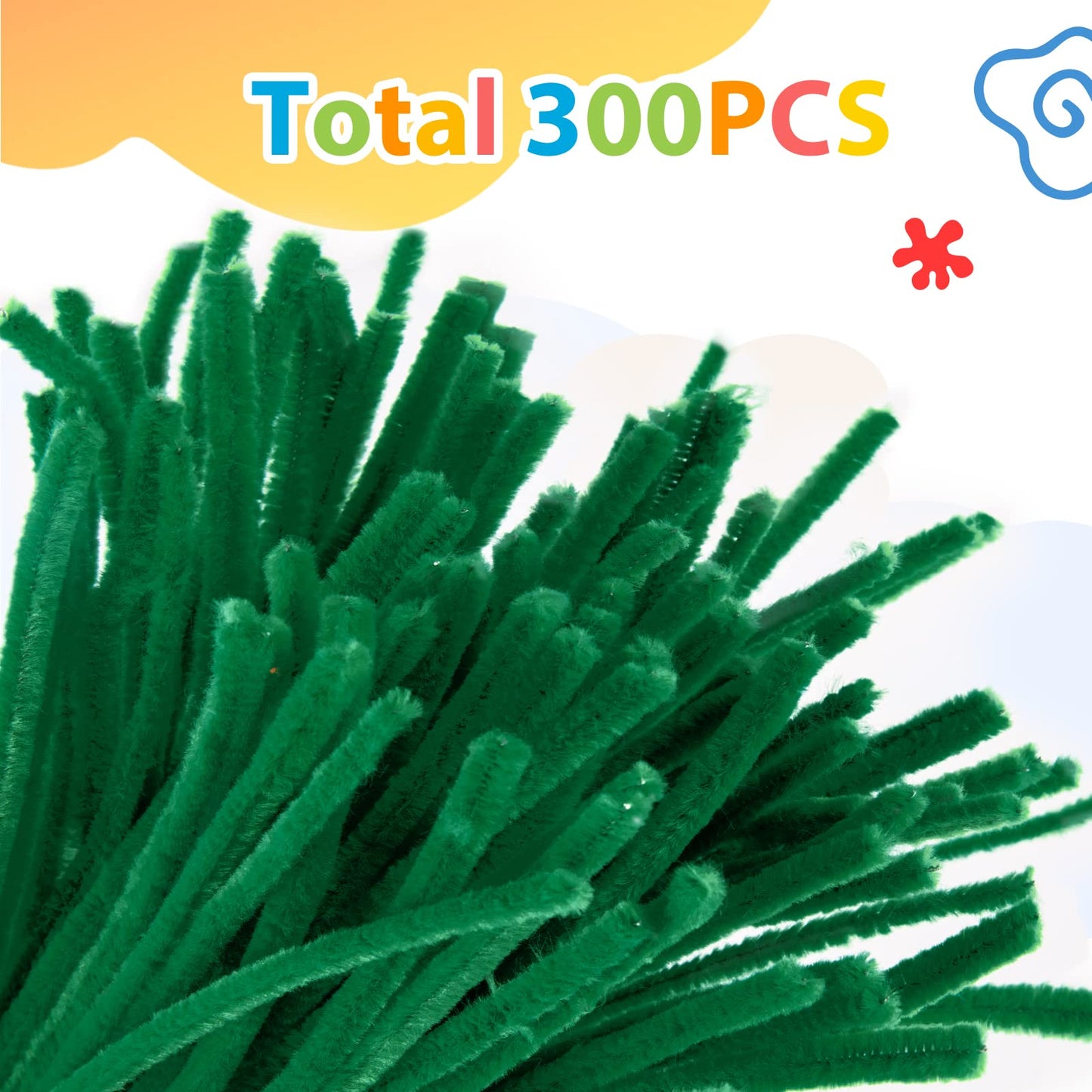 Caydo 300 Pieces Dark Green Pipe Cleaners Craft Supplies Chenille Stems for DIY Craft Projects Mother's Day Decorations, 6mm x 12inch