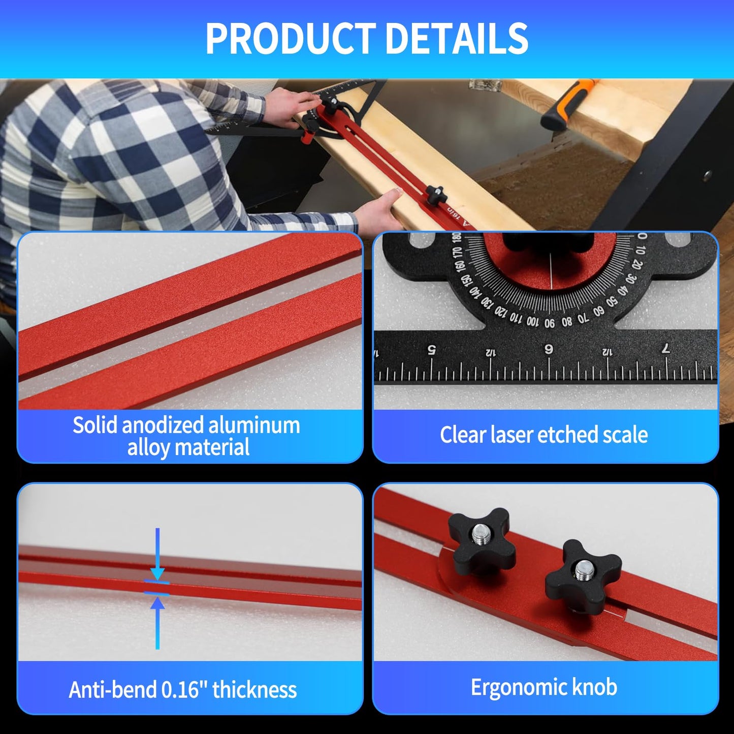 WolfPawn Stair Tread Template Tool,8-72 Inches Aluminum Alloy Stair Measuring Tool,Adjustable Length Stair Tread Tool for Measuring & Scribe,Compatible with Most Layout Projects for Home Wood Working