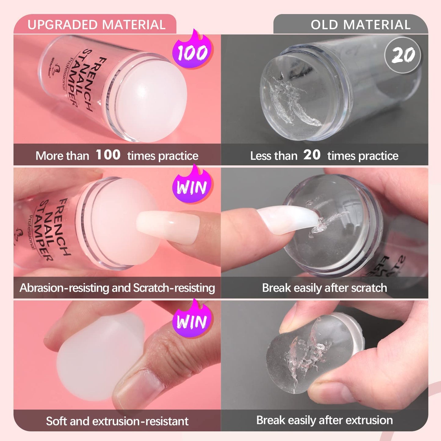 BTArtbox Press On Nails Long Square with French Nail Stamper - 150Pcs 2 in 1 X-coat Tips Pre-applied Tip Primer, One-Step Square Gel Nail Tips Fake Nails 15 Sizes for Nail Extensions