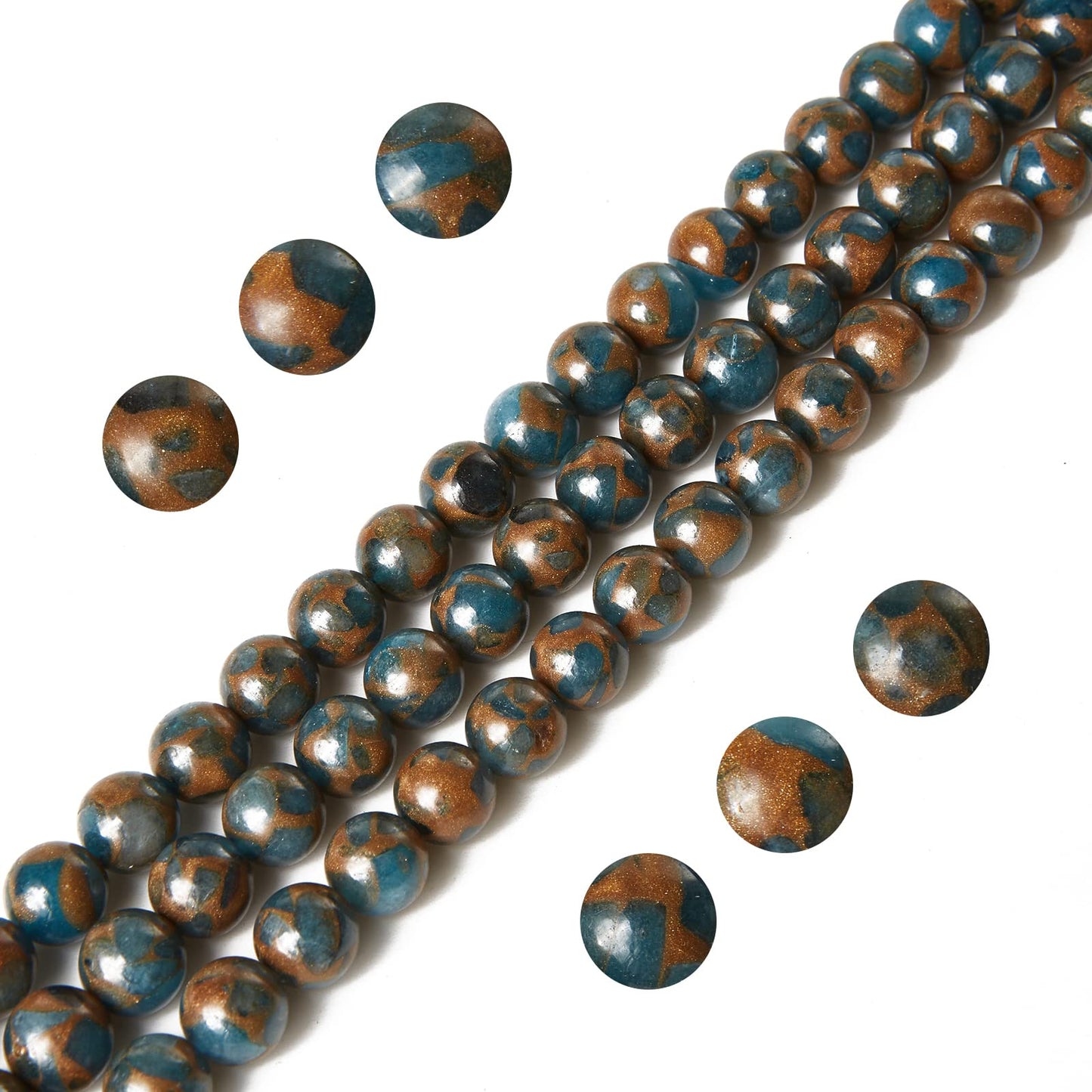 60pcs 6mm Lake Blue Cloisonne Beads Natural Gemstone Beads Round Loose Beads for Jewelry Making