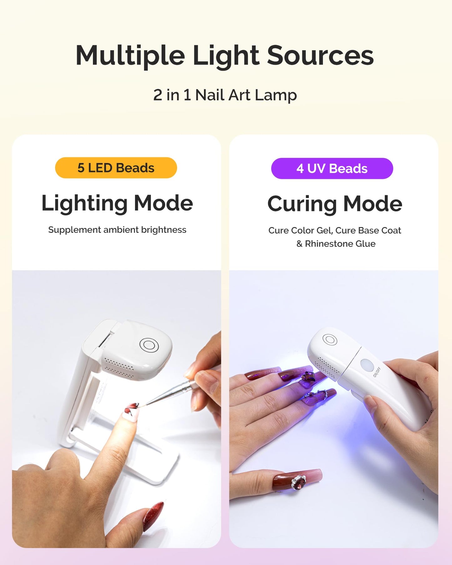 MelodySusie Cordless UV Nail Lamp with Fold-Out Stand,P-Art09F Foldable UV Light with 2-in-1 Lighting & Curing Function, Rechargeable, Flash Cures All Soft Gels Especially Half-Cured, Base & Top Coat