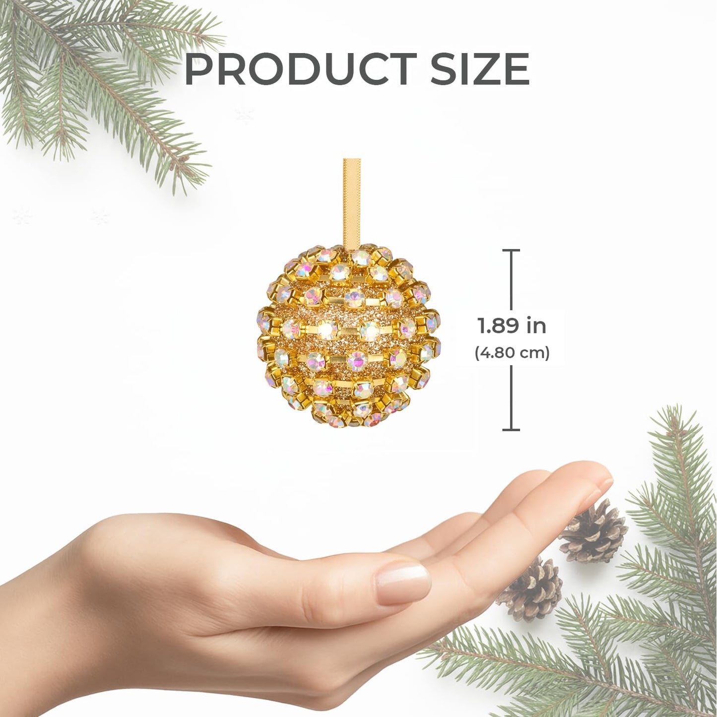 XMIAOX Iridescent Crystal Rhinestone Ball Ornaments, 4 Pack Handcrafted Sparkling Christmas Tree Decorations, Hanging Ornaments for Holiday & Home Décor in Luxury Gift Box