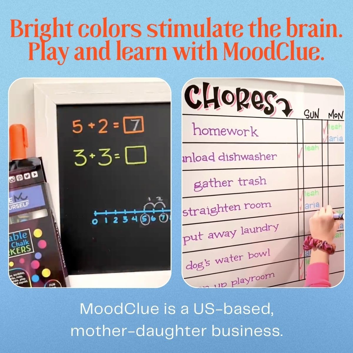 MoodClue Liquid Chalk Markers Neon 12 Pack. Bold Wet & Dry Erase Marker Pens. Erasable and Washable Chalkboard Markers for Windows, Mirrors, Glass, Whiteboards. Reversible Thick and Fine Tip.