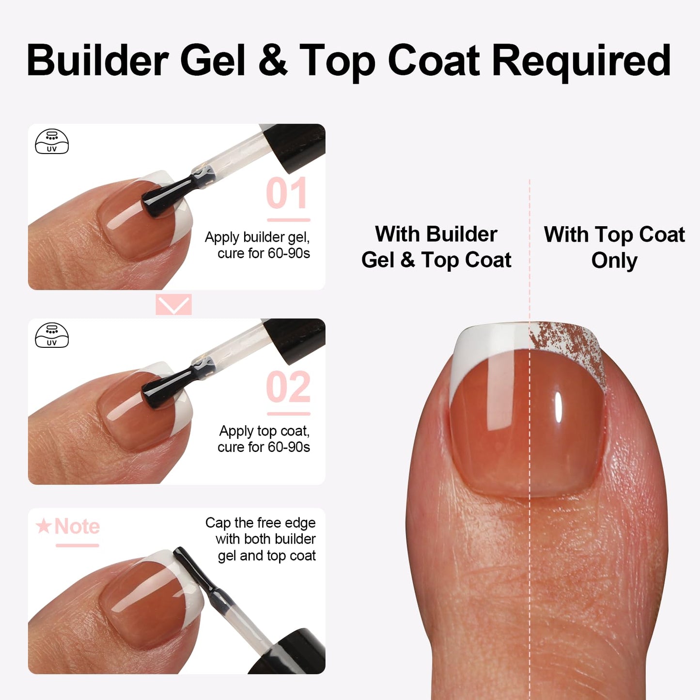 French Toe Nail Tips Press ons 288pcs, Pre-Designed 16 Sizes Soft Gel Full Cover Fake Toenails for Women Short Square, Pre-Applied Brown Base Coat & Tip Primer for DIY (Brown)