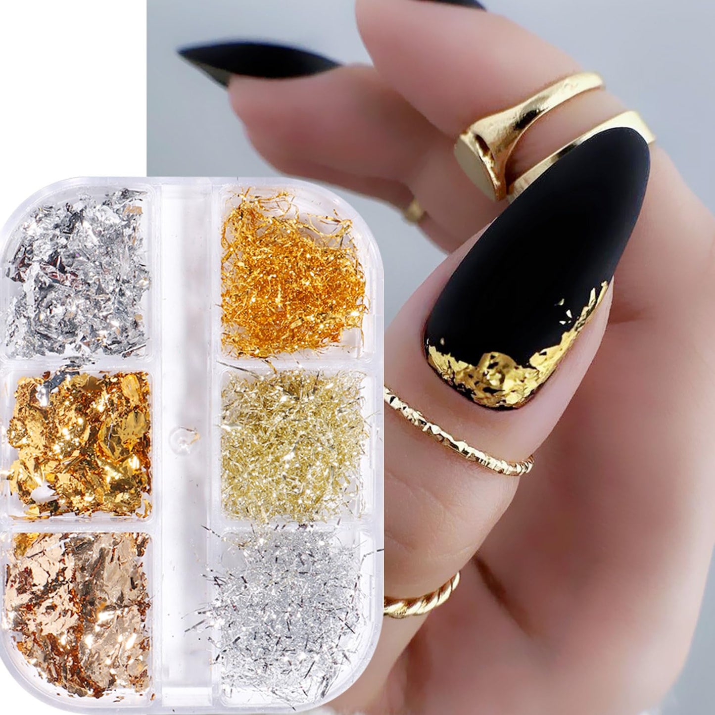 Metallic Chrome Mirror Nail Art Powder Set, Gold Silver Nail Foils Gorgeous Nail Glitter Aluminum Sequins Holographic Glitter Powder Pigment for Manicure