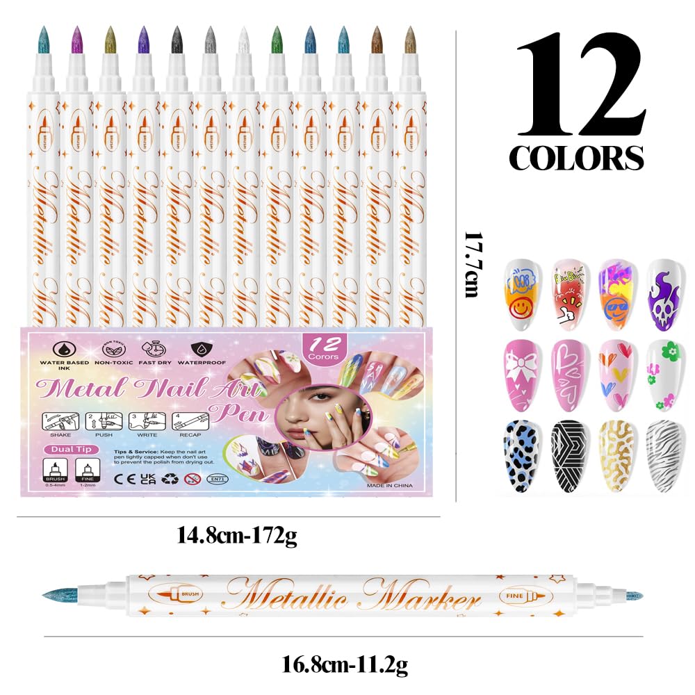 12 Color 3D Nail Art Pens Set,3