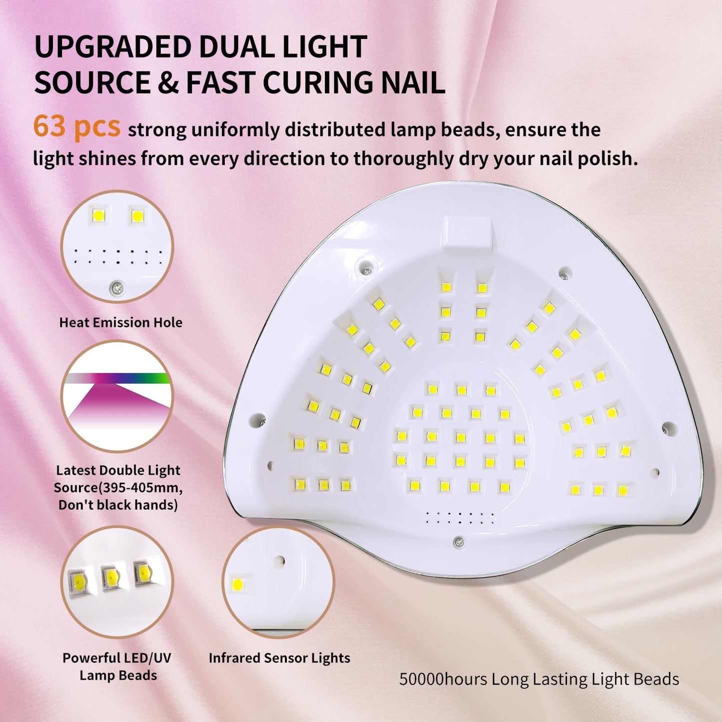 MIRAGE LAYON Professional UV Light for Gel Nails - 63 LED Beads with Auto Sensor & 4 Timer Settings, High-Power LED/UV Lamp for Fast Curing, Salon & Home Gel Polish Dryer