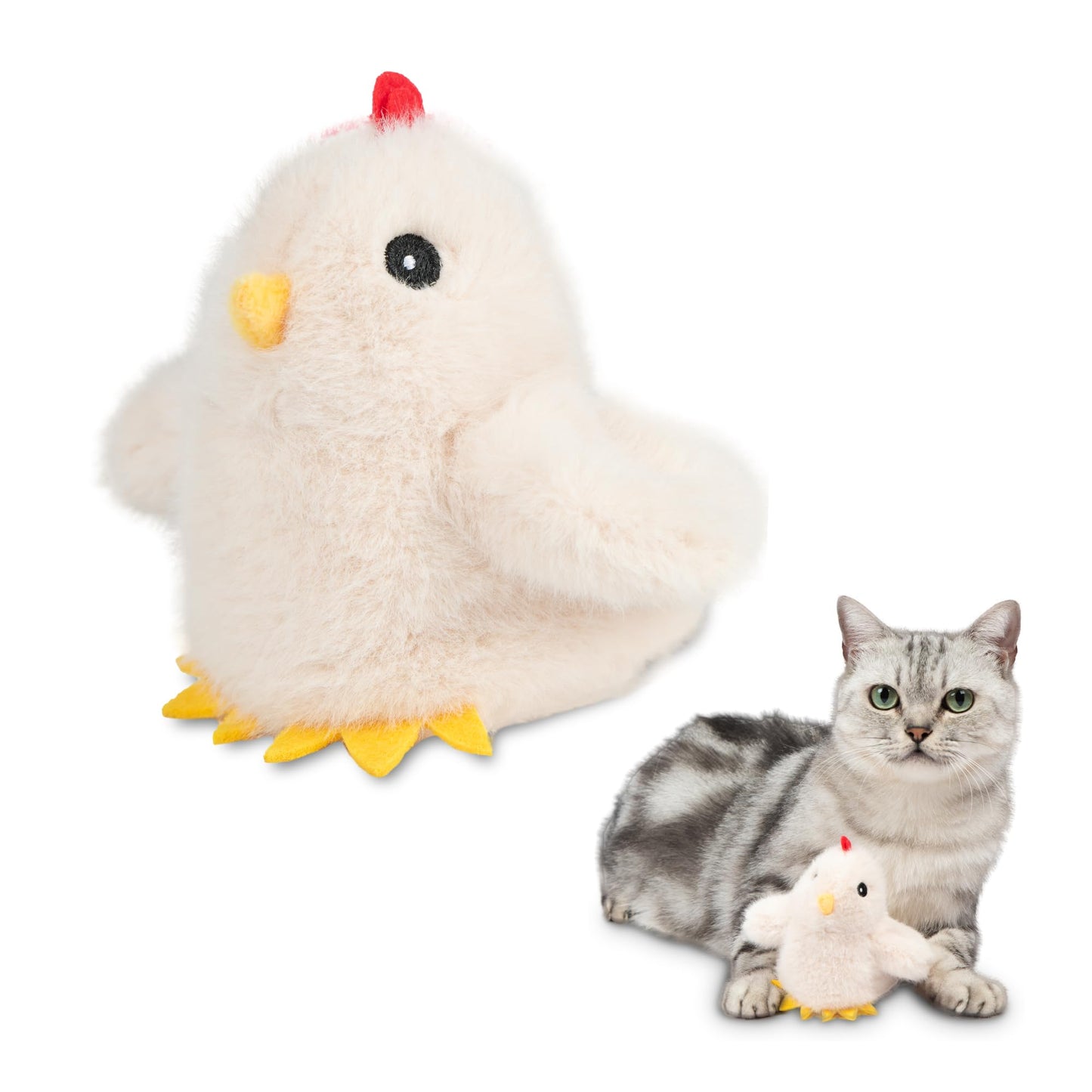 Catify Best Pet Supplies Flapping Duckling, Chick & Bird Cat Toy - Motion-Activated Wings, Realistic Chirps, Catnip-Infused Plush, USB-Rechargeable, Indoor Cats & Kittens, Self-Play Enrichment - Beige