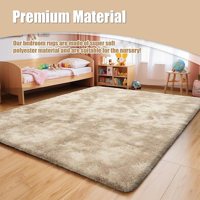 Shag Area Rug for Bedroom 4x6,Fluffy Area Rugs for Living Room,Soft Fuzzy Rug Non-Shedding Indoor Plush Carpet for Kids Bedroom Nursery Dorm Home Decor,Tie-Dyed Beige