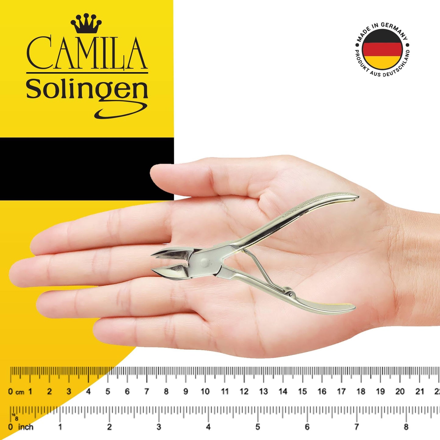 Camila Solingen CS12 Professional 4" Fingernail Toenail Nipper/Clipper/Cutter for Manicure/Pedicure. Heavy Duty Precision Super Sharp Curved Carbon Steel 15mm Blade from Solingen Germany (Silver)