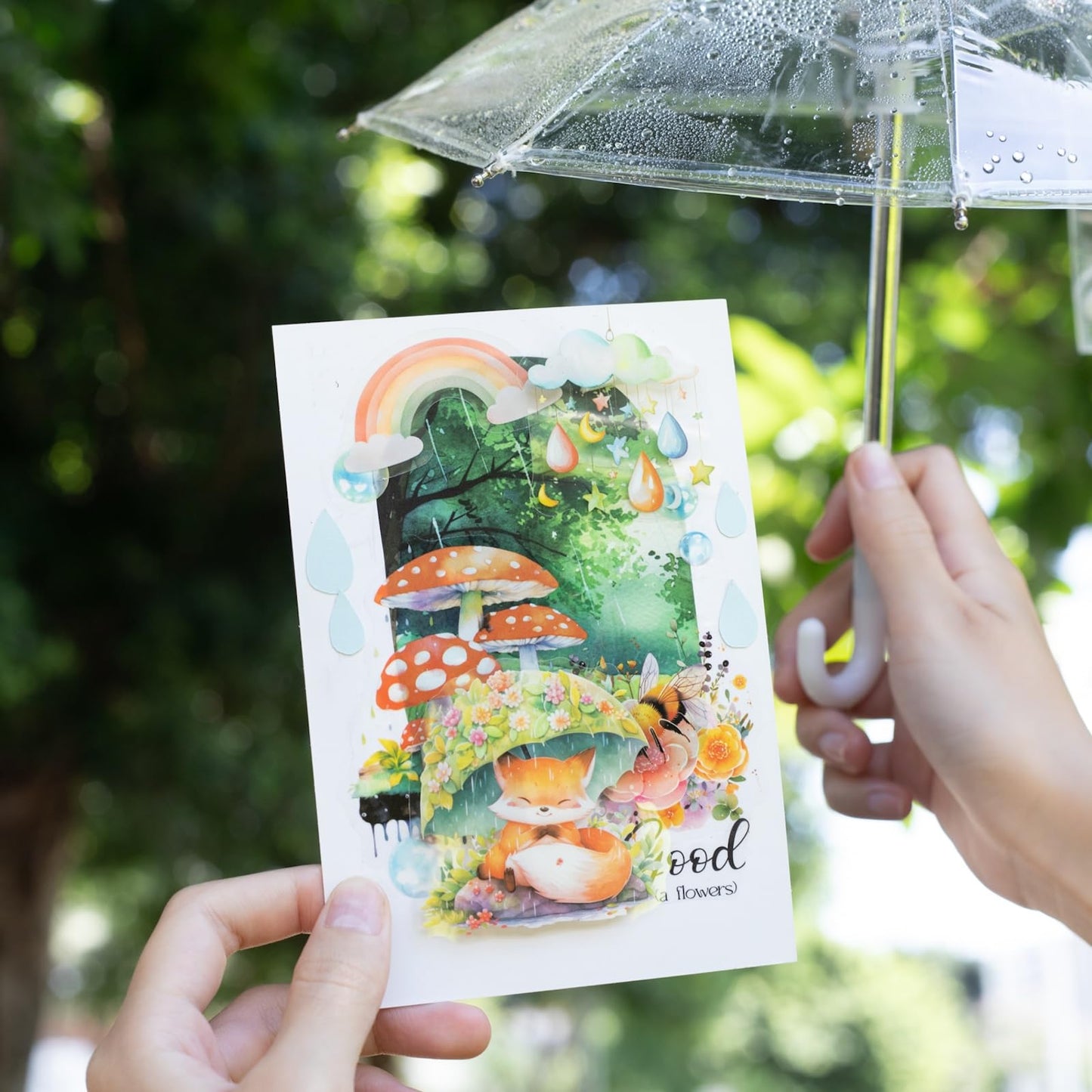 AuriicLeaf Rain Shelter Animals PET Stickers – 90PCS Whimsical Stickers with Watercolor Animal Designs for Scrapbook, Journal, DIY Crafts, Waterproof