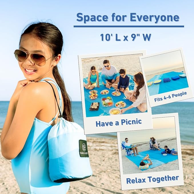 Ballast Oasis Beach Blanket Beach Mat Extra Large Oversized with 4 Stakes 4 Corner Pockets