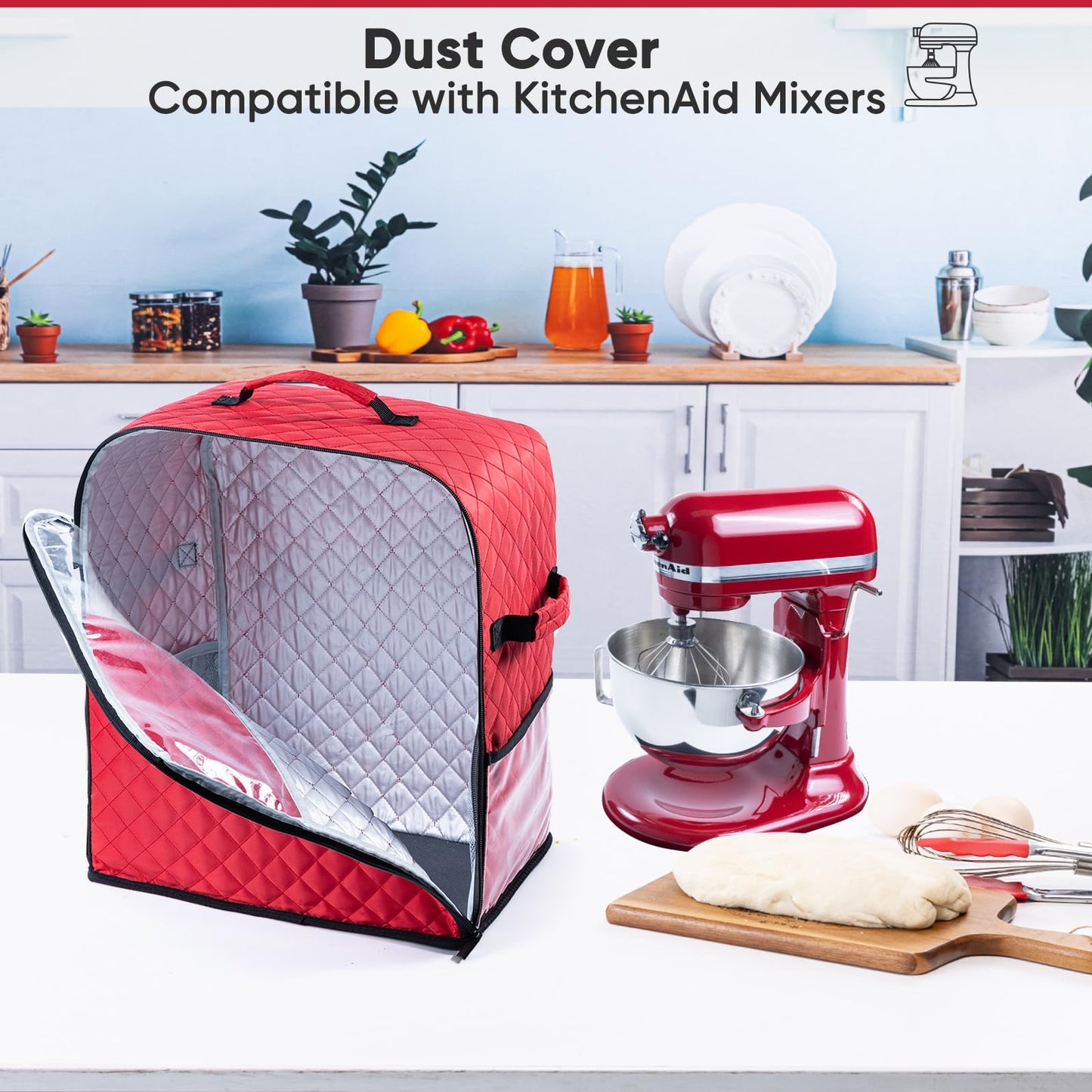 BAGSPRITE Stand Mixer Cover with Appliance Sliders Base Compatible with KitchenAid Mixer-Storage Bag for 4.5/5 Quart with Pockets for Kitchen Aid Accessories and Attachments