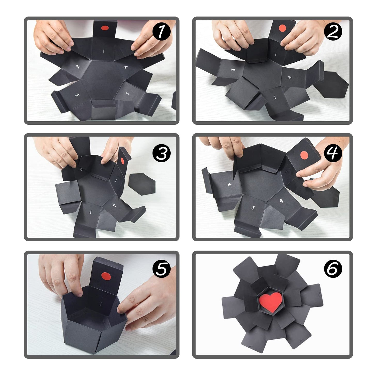 Wanateber Explosion Box, DIY Explosion Box with 6 Faces, Main Part Assembled Handmade Photo Album for Birthday Gift, Anniversary, Valentine's Day, Wedding (Black)