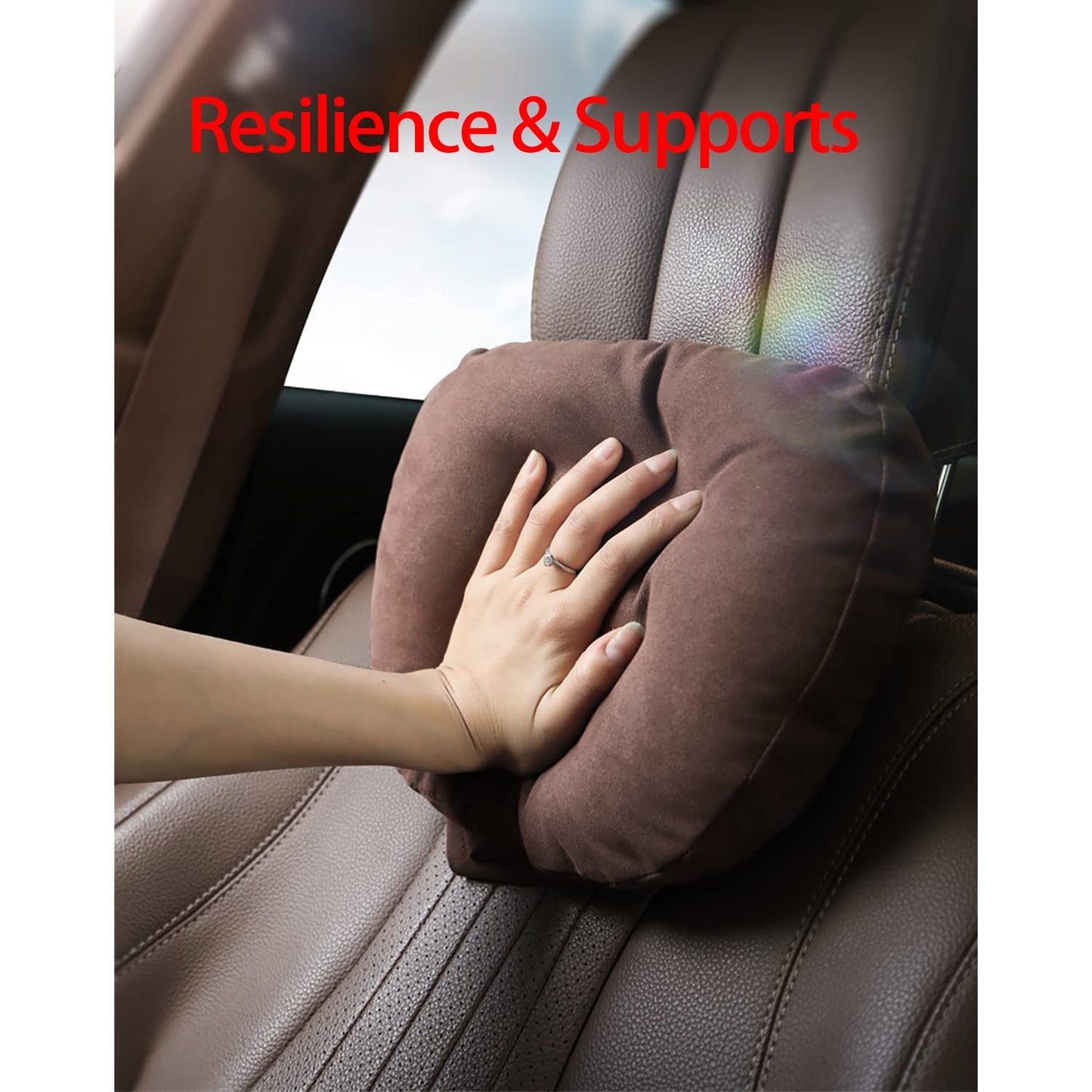 POKSRI 2pcs Car Neck Pillow for headrests,Support Drive Seats Head Cushion Pillows,Superfiber Suede,Plant-Based Polyester,Thickness & Height Adjustable,11.8x7.5,Inner Liner fillable(Grey)