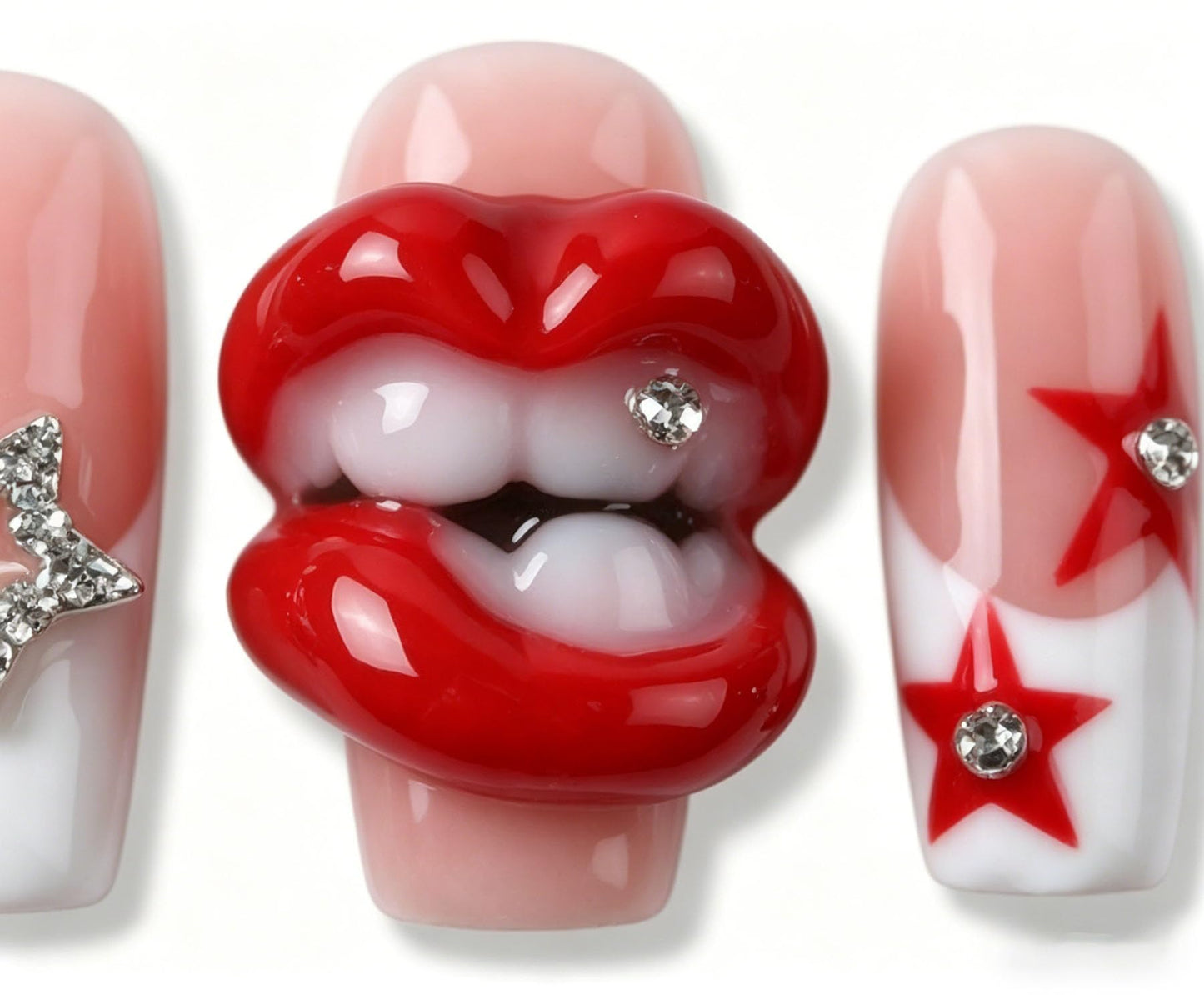 Handmade Press on Nails Square 3D Cute Glue on Nails for Women, Luxury Homemade Press on Nail Art Design, Fake Nails with 3D Nail Charms Size M 7