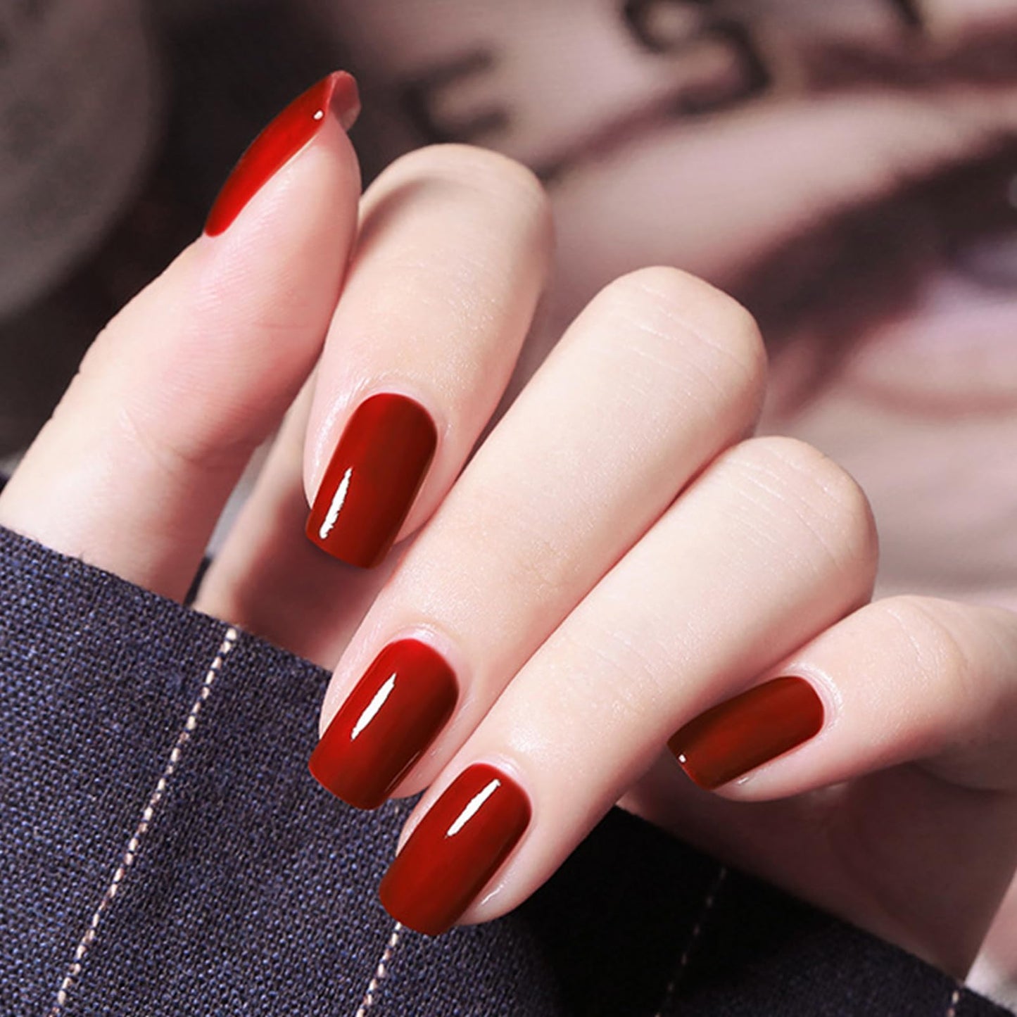 WOKOTO 20 Sheets Red Series Solid Color Full Nail Wraps with Nail File Self-Adhesive Nail Polish Stickers Real Nail Polish Strips for Women Stick On Nails Strips