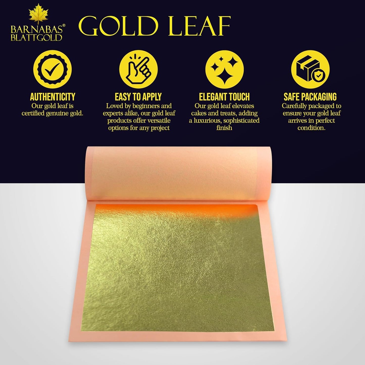 Barnabas Blattgold Gold Leaf - 23K Real Gold [25 Sheets, 3.4 inches] - Loose Sheets for Painting, Arts and Crafts