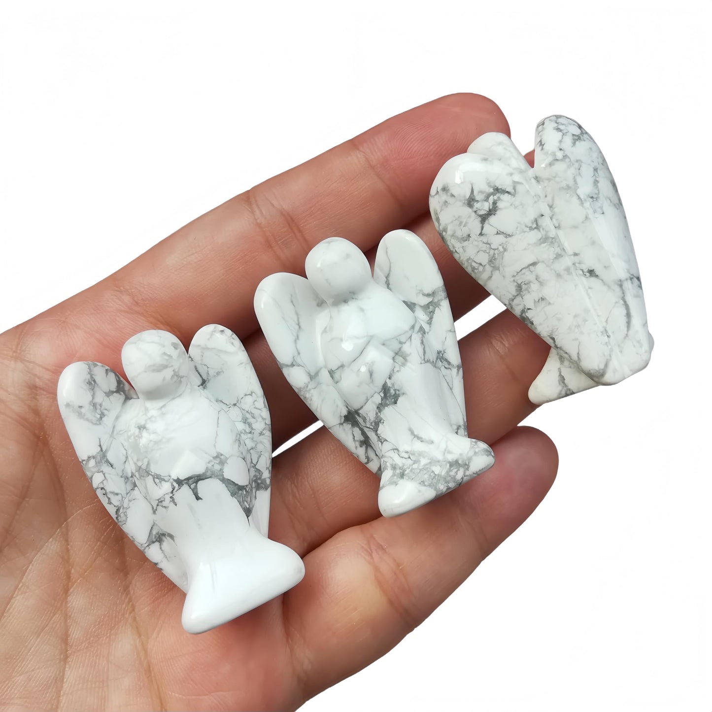 Afucats Natural White Howlite Turquoise Healing Guardian Angel Indoor Decorative Stone,1.5 Inches Carving Pocket Palm Statue,Gift for Her Christmas Décor
