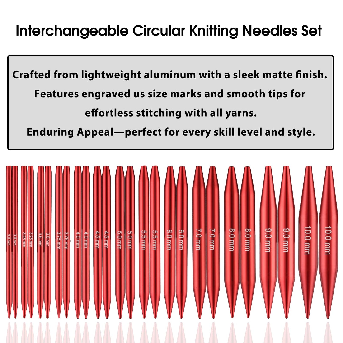 Guclud Interchangeable Circular Knitting Needles Set 4-Inch | US 2.5-15 (3.0-10.0mm) | 13-Pair of Metal Circular Needles | 4 Cables (16", 24", 32", and 40"), Accessories & Case (Rose Red)