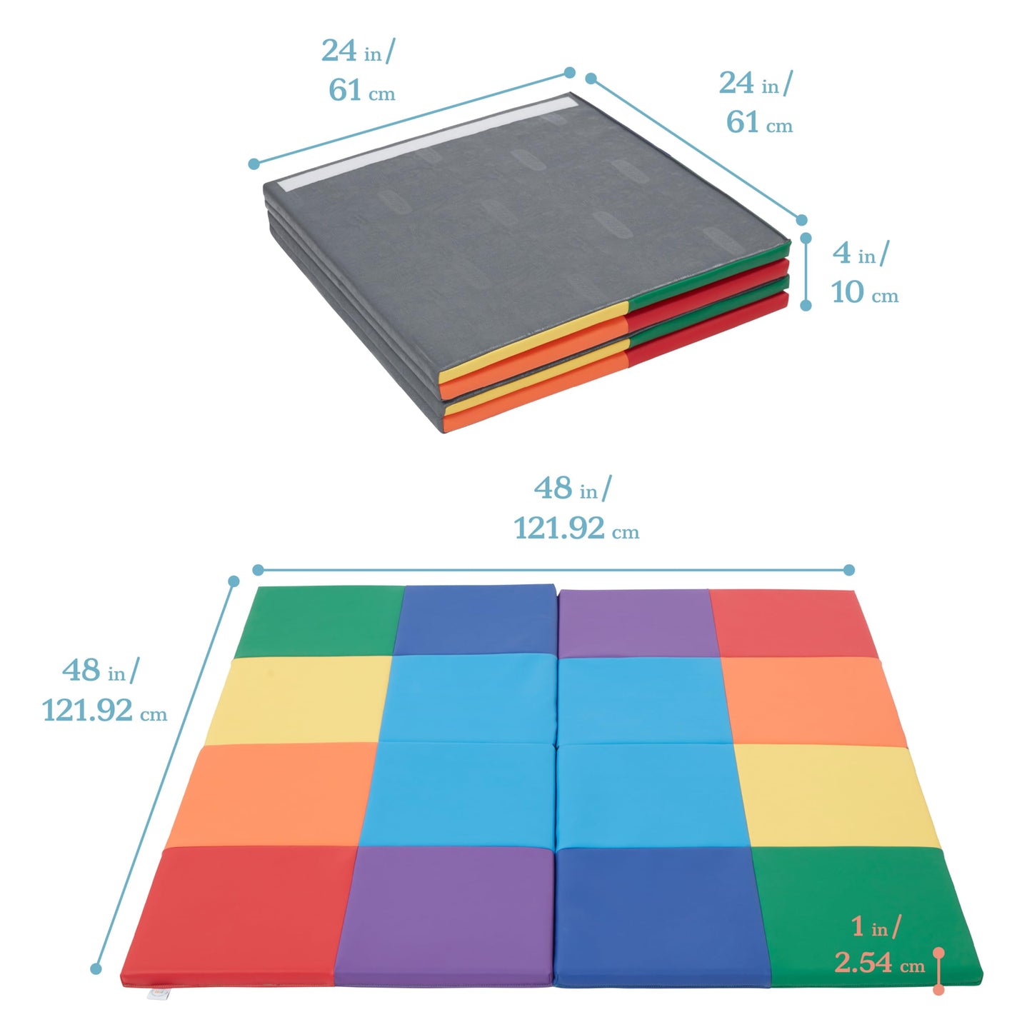 ECR4Kids SoftZone Square Dance Folding Activity Play Mat, 48in Square, Baby Essentials, Assorted