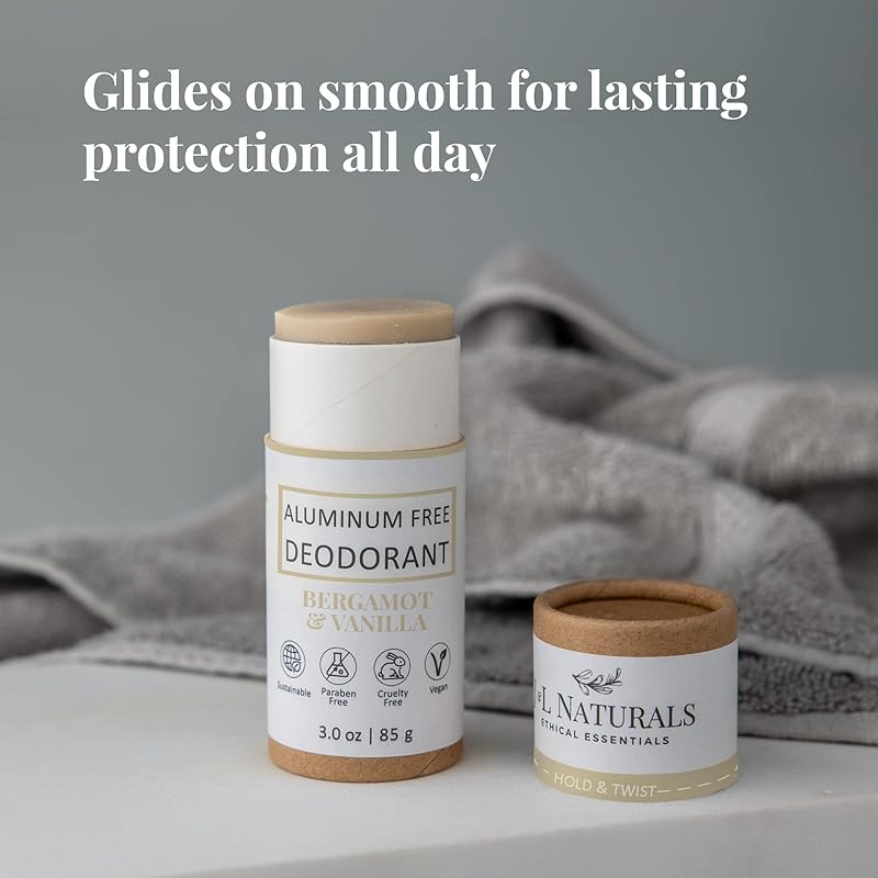 J&L Naturals Aluminum Free Deodorant for Men & Women | 100% Natural Ingredients With Coconut Oil, Shea Butter, & Essential Oils | Sustainable, Eco-Friendly (Bergamot & Vanilla, 3.0 Oz (Pack of 2))