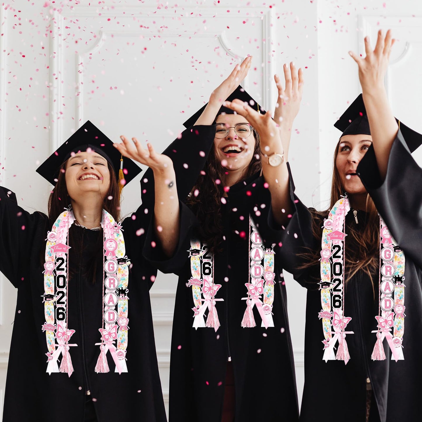 80UncleKimby Pink and White Graduation Decorations 2026 DIY Candy Leis Making Kit, Hawaiian Congrats Grad Lei Necklaces Party Supplies(Assembly Needed)