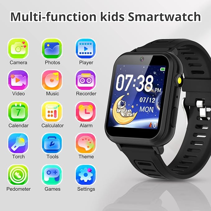 Tixpc Kids Smart Watch for Boys Girls with Video,Camera,Music Player,39 Games,Pedometer, Alarm Clock, Calculator,Torch, Touch Screen,12/24 hr,Toys for Ages 4-12 Years Old.Birthday Gift for Kids