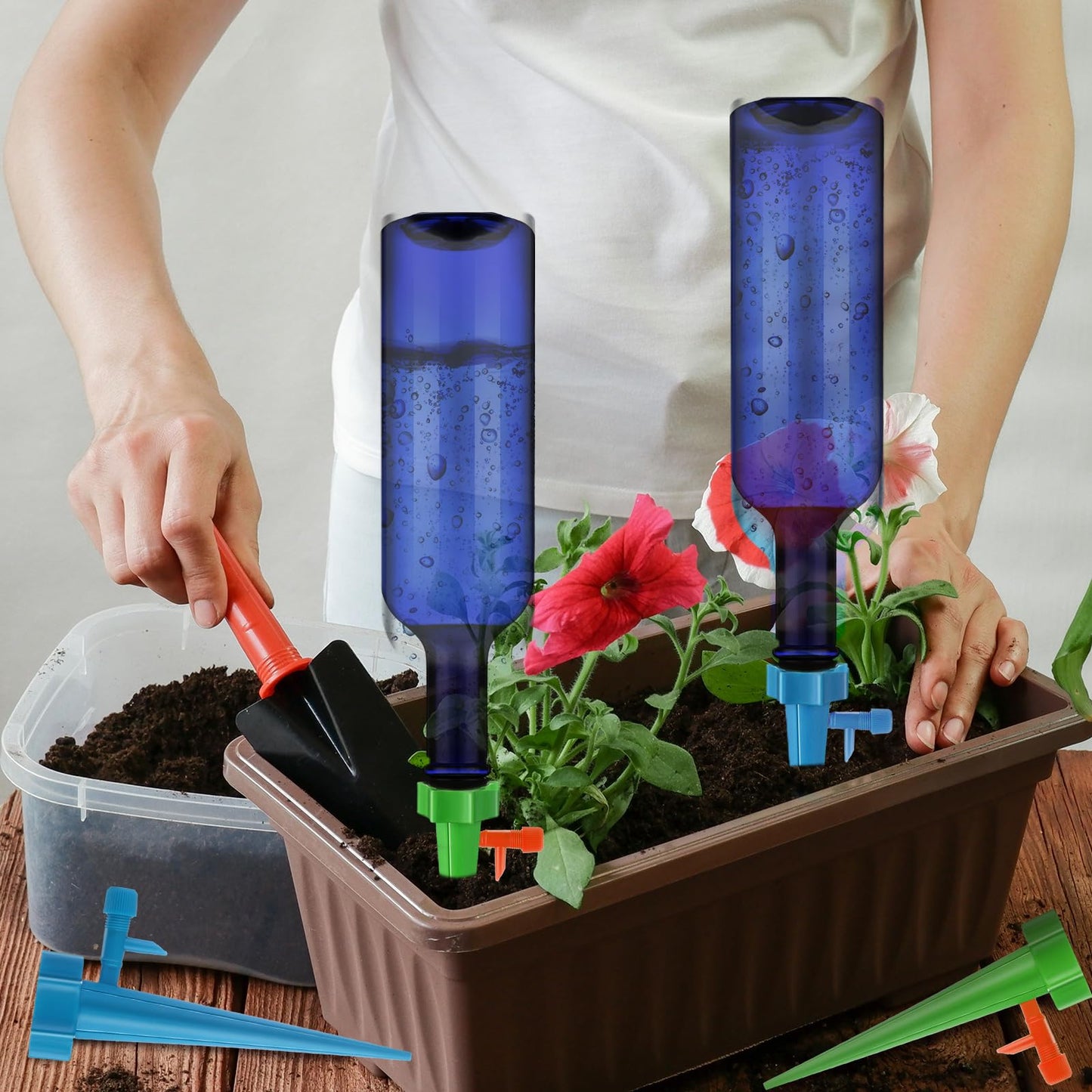 SiliFine Plant Watering Devices with Self Watering Spikes and 26 oz Plastic Bottles Plant Waterer Devices with Adjustable Control Valve Switch Indoor Outdoor