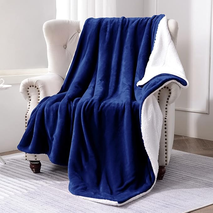 SOCHOW Sherpa Fleece Throw Blanket, Double-Sided Super Soft Luxurious Plush Blanket Throw Size, Blue, 50x60 inches