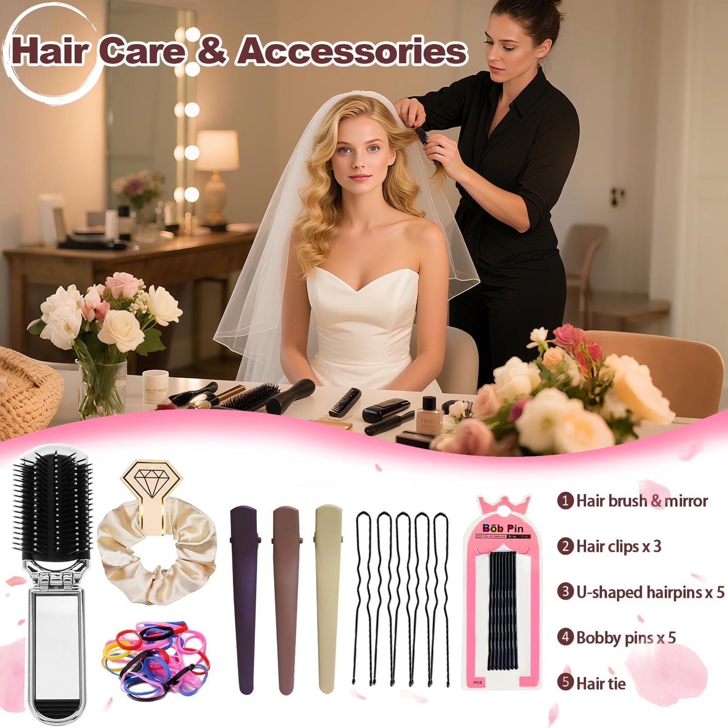 Bridal Emergency Kit for Wedding Day, Women's 40+ Essentials Items for Bride with Cosmetic Bag, Must-Haves for Wedding & Daily Travel, All-in-One Survival Set, Perfect Bride Wedding Gift