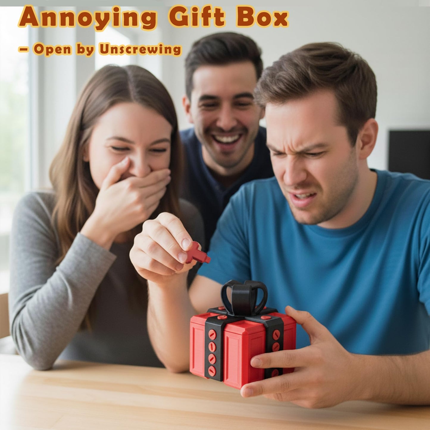 Annoying Gift Box with Screws, 3D Printed Puzzle Money Gift Box, Large Surprise Prank Box for Cash, Christmas Birthday Holiday Gag Gift (Red Black)