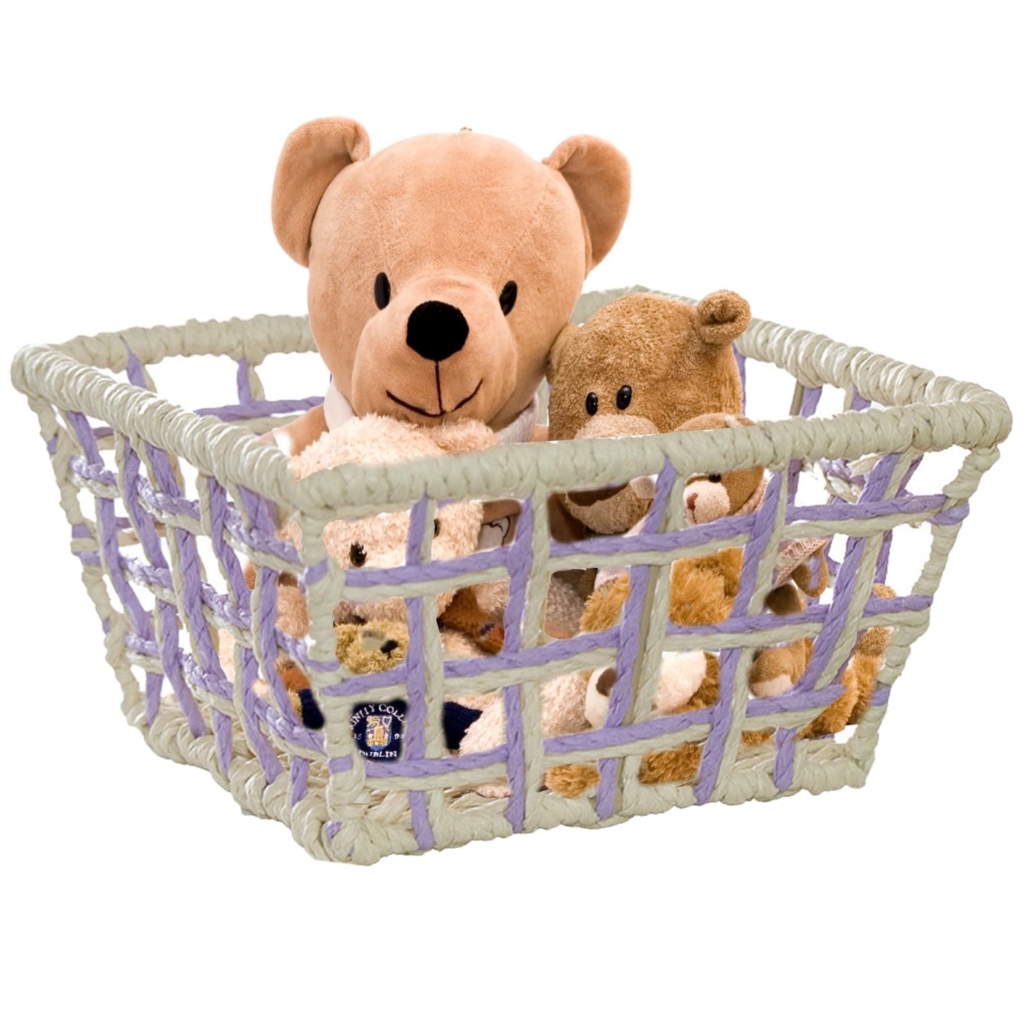 Woven Storage Basket, Rustic Farmhouse Decor, Multi-Purpose Organizer Bin, Countertop & Toilet Tank Basket for Home, Bedroom, Living Room, Entryway (Purple and Beige)