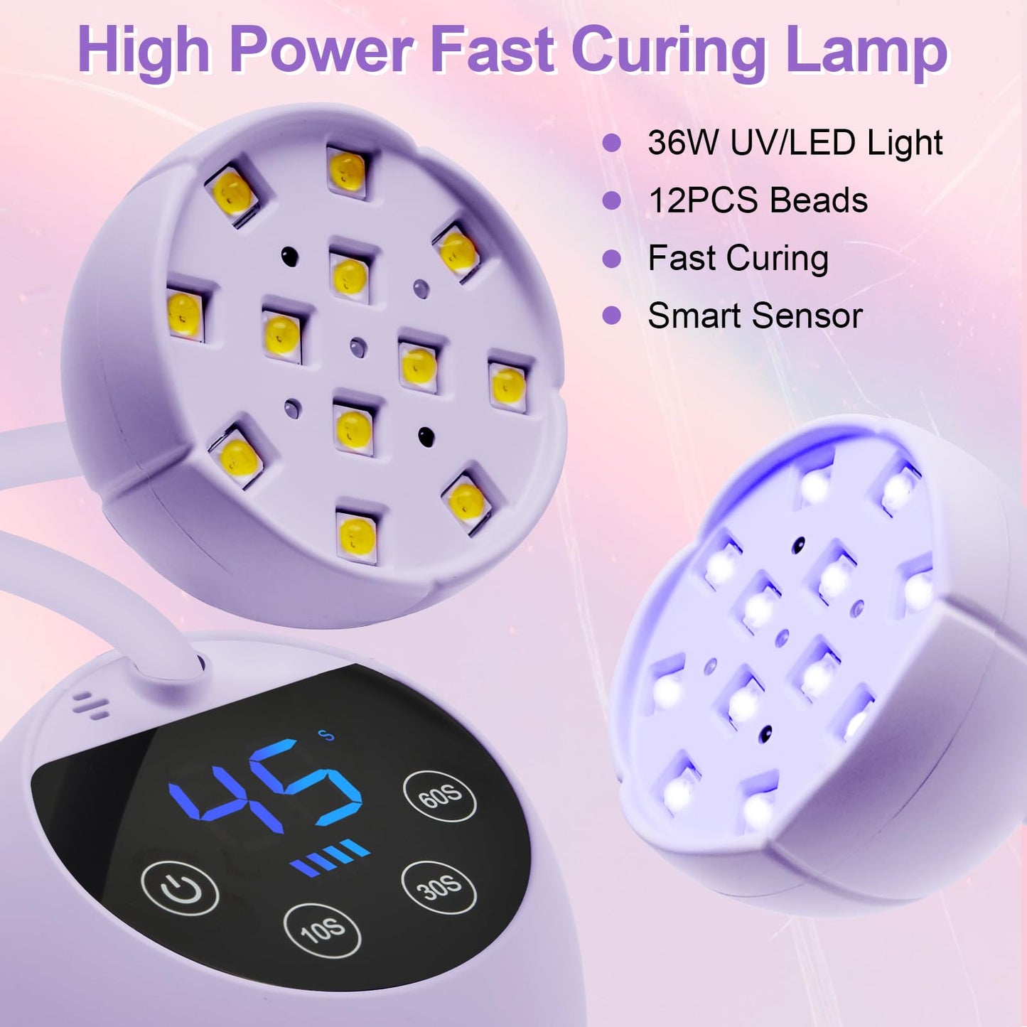 CGBE UV Nail Lamp, Cordless Gooseneck Gel x Lamp, 36W Mini Flash Cure Light, Portable USB LED Nail Light with 4 Timers & Auto Sensor for Salon Home DIY Use, Purple