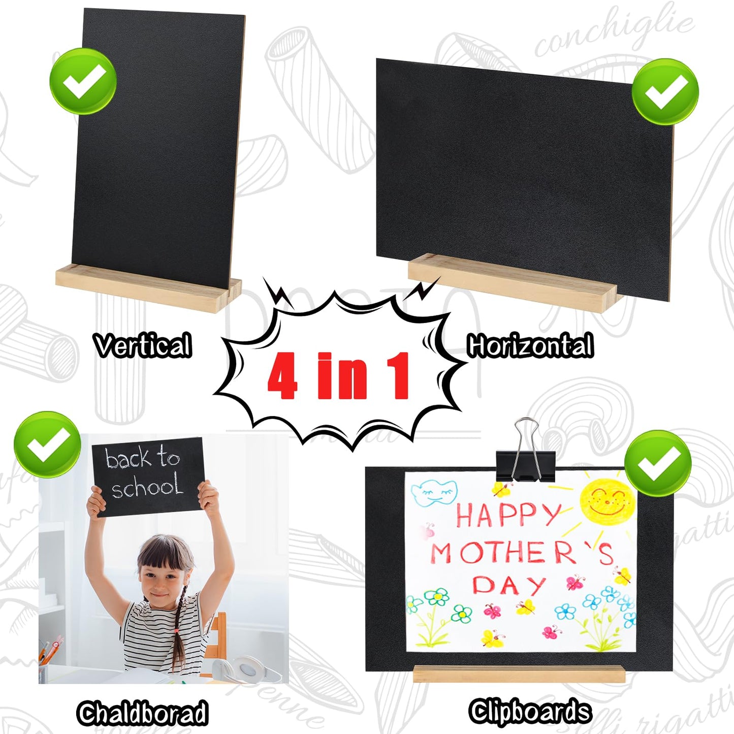 BOUBONI 3 Packs Small Chalkboard Sign 5.1x7.9 Inch With Wood Base - Double-Sided Message Boards Menu Stand for Kitchen, Wedding, Bar and Restaurant