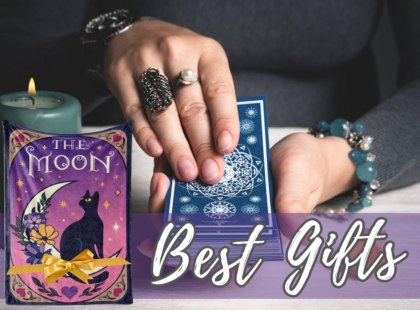 Huglanket Black Cat Tarot Card Withcy Gifts for Men & Women, Flannel Blanket Throws, 50x65 Inches - The Moon