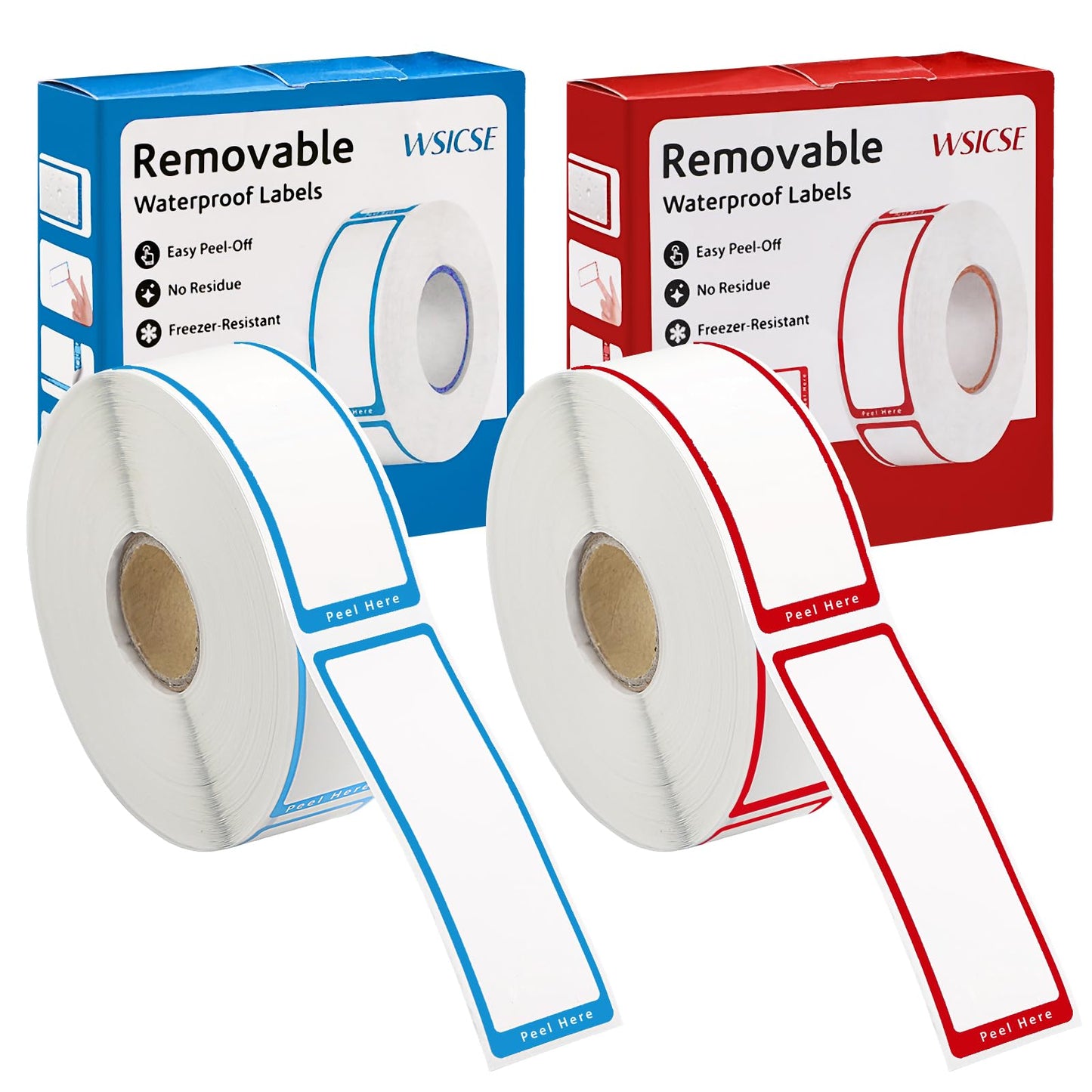 1000 PCS Blank Removable Freezer Labels with Dispenser - 1" x 3" Food Labels for Containers Jars Storage, Easy to Peel Off, No Residue (Blue+ Red)