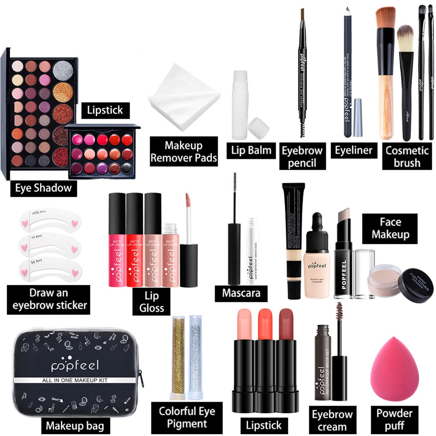 All in One Makeup Kit for Women Full Kit, Valentine's Day Gifts Set for Women Girls, Makeup Essential Bundle Include Eyeshadow Palette Lipstick Blush Foundation Concealer Mascara Eyebrow Pencil