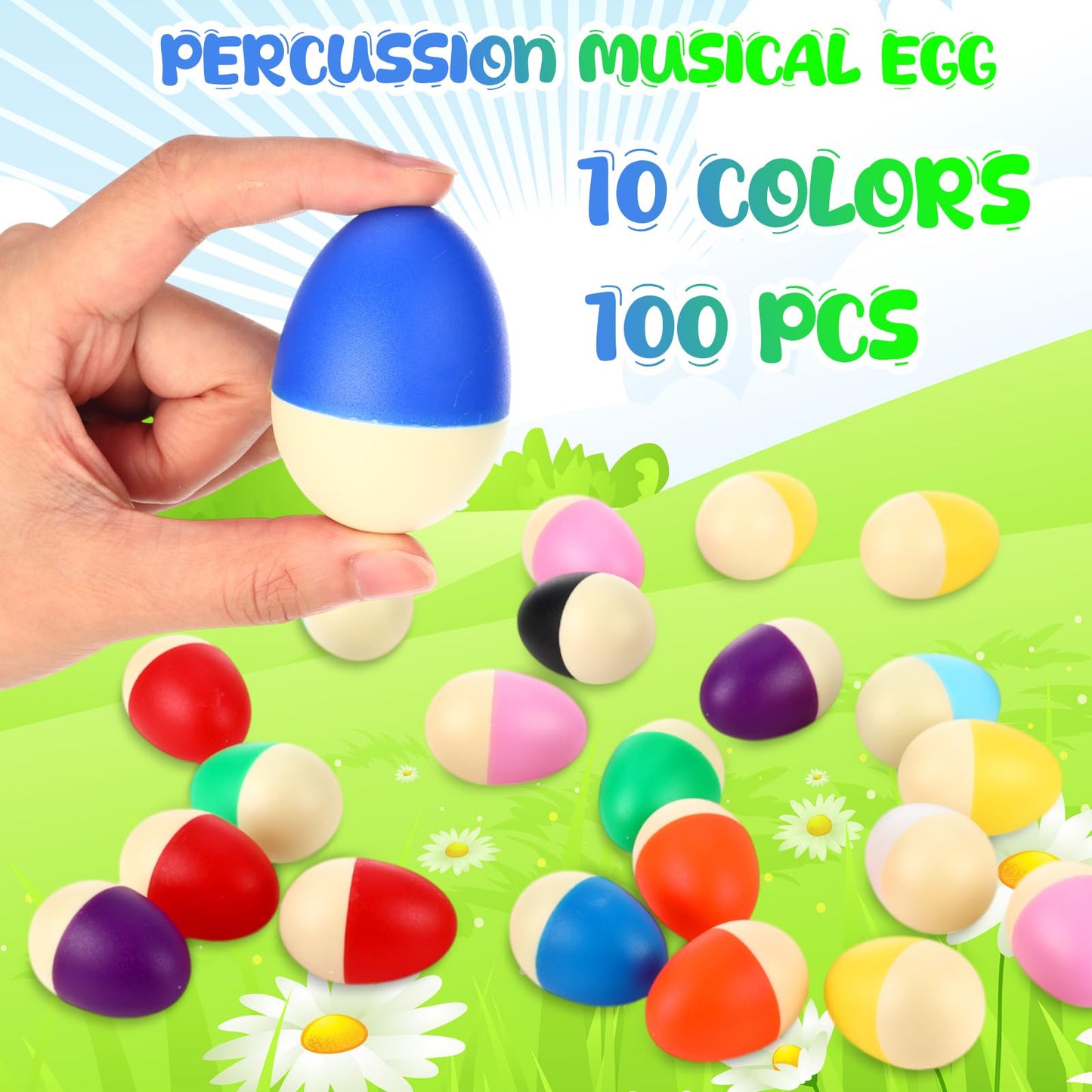Yeshone 100 Pieces Egg Shakers Bulk Musical Instruments Percussion Maracas Egg for Kids Toys Plastic Shaker for Learning DIY Painting, Classroom Music, Rhythm(Splicing Color)