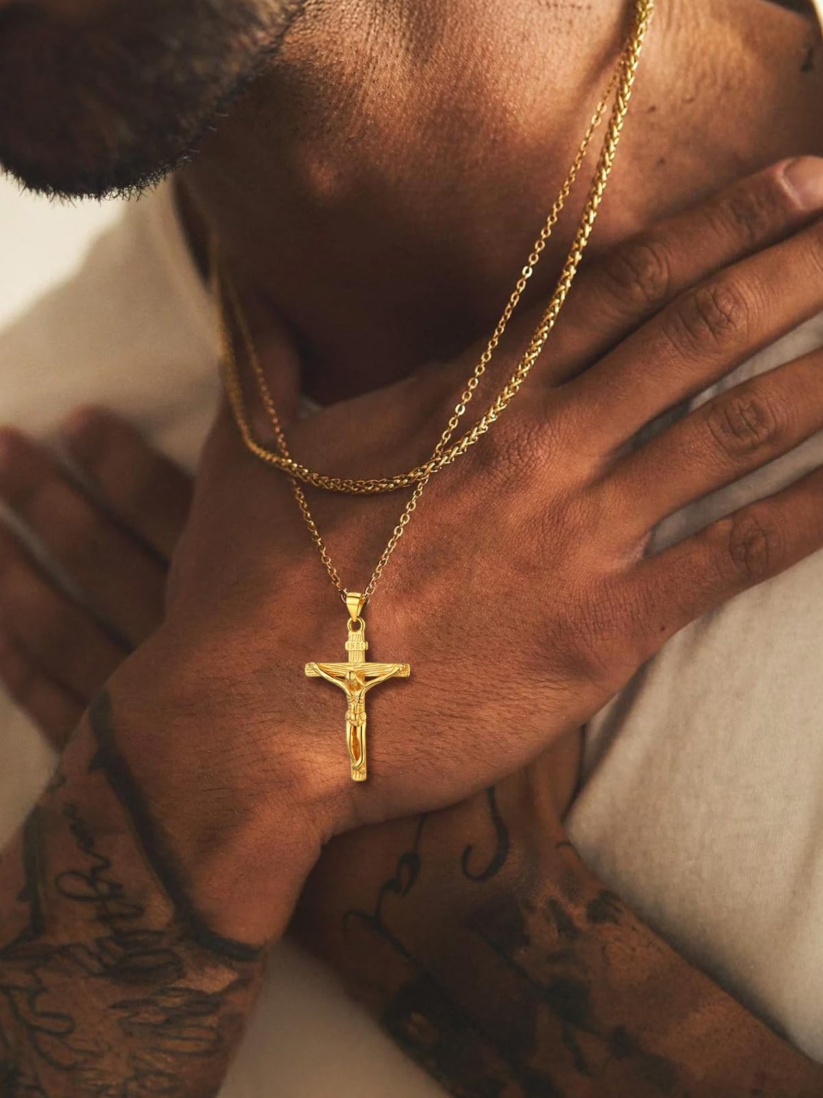 U7 Sterling Silver Crucifix Cross Necklace 18K Gold Plated Crucifix Necklace Cross Pendant for Women Men