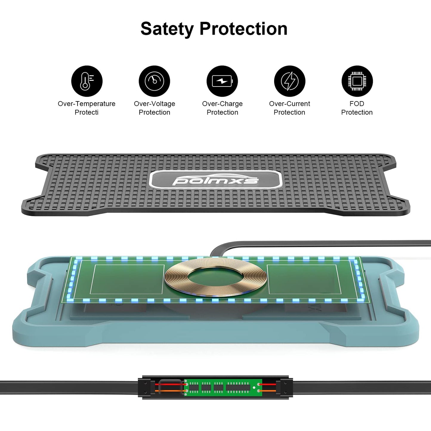 Wireless Charger Car Fast Charging pad, POLMXS Wireless Phone Charger Cell Phone RGB Light up Cordless Charging mat Compatible with iPhone 11/12/12/14/15 Galaxy S21/S22/S23/24 Airpod (C15 PAD)