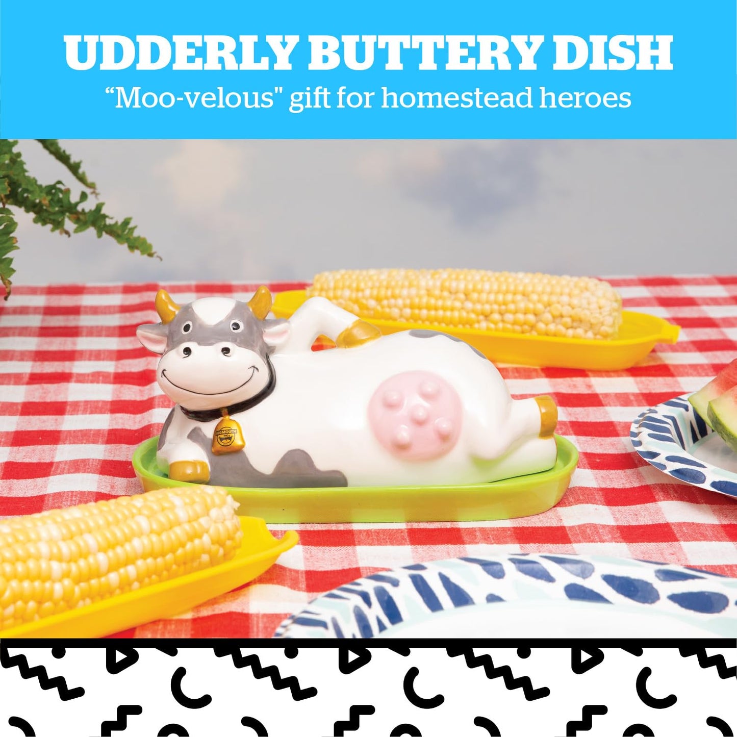 BigMouth Inc Udderly Buttery Novelty Butter Dish, Ceramic Cow-Shaped Lid, Great Homestead Gift, Holds 1 Stick, Farmhouse Kitchen Decor