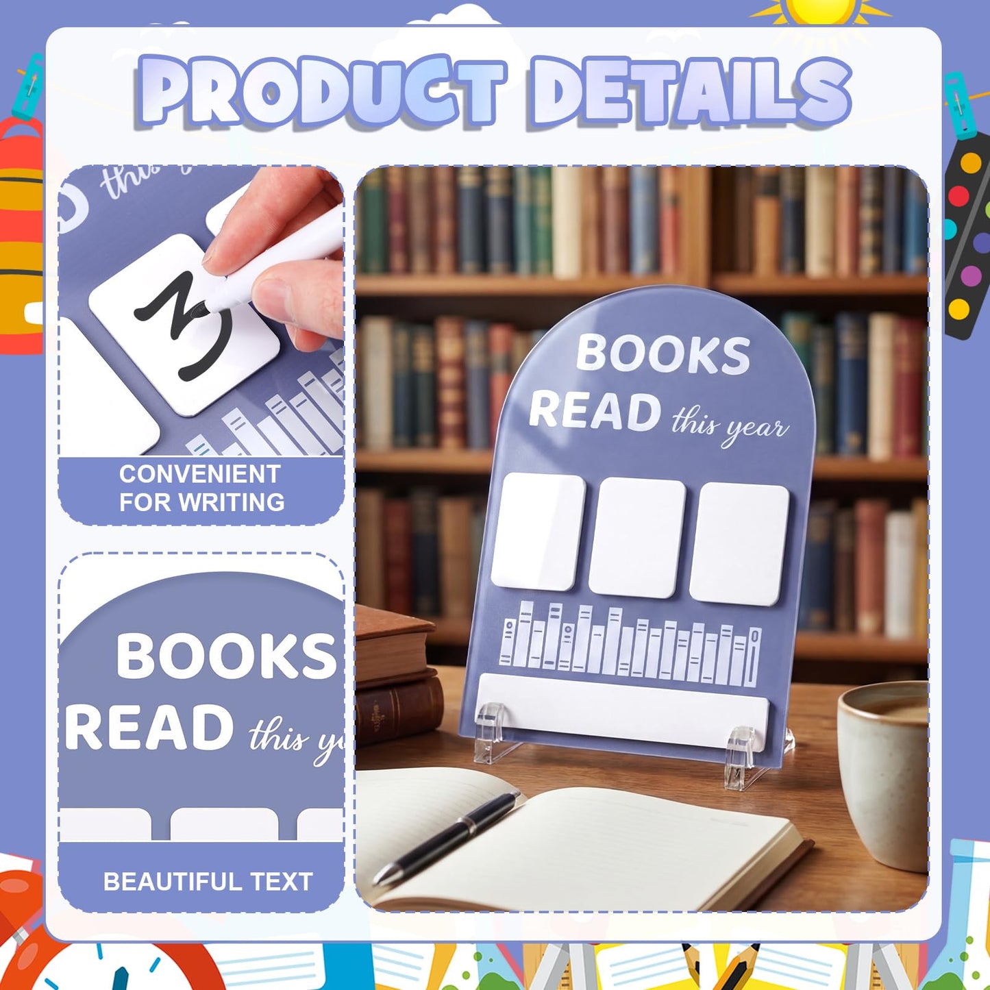 FunooFuno Books Read This Year Counter Rewriteable Reading Counter Arch Personalized Reading Tracker Sign with Writing Pen for Teachers Writers Book Lovers Bookworm Gifts(Purple)