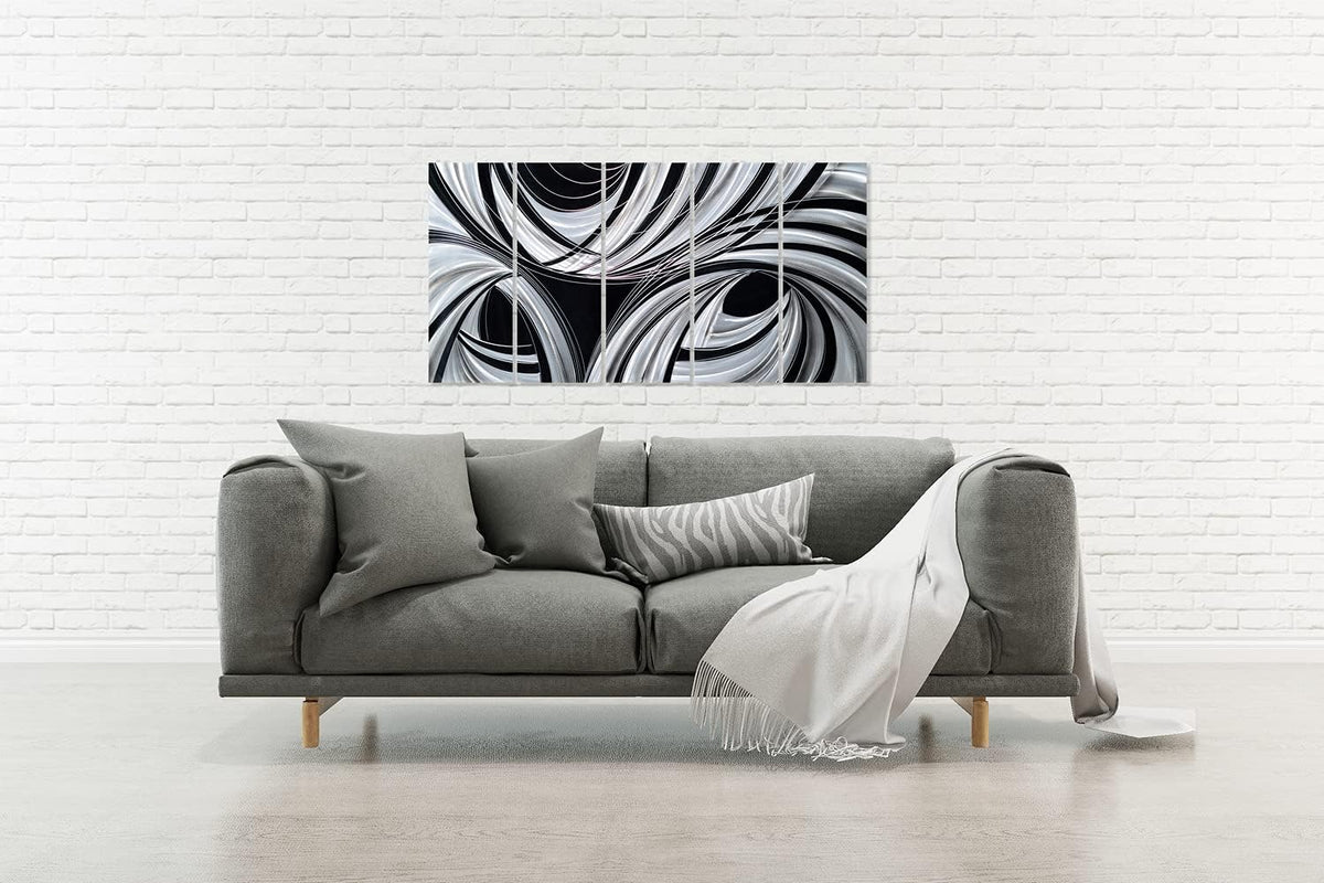 Yihui Arts Black and White Metal Art Wall Decor Hand Crafted Abstract Aluminum Artwork Modern Wall Sculpture Home Accent for Living Room Bedroom Dinning Decor