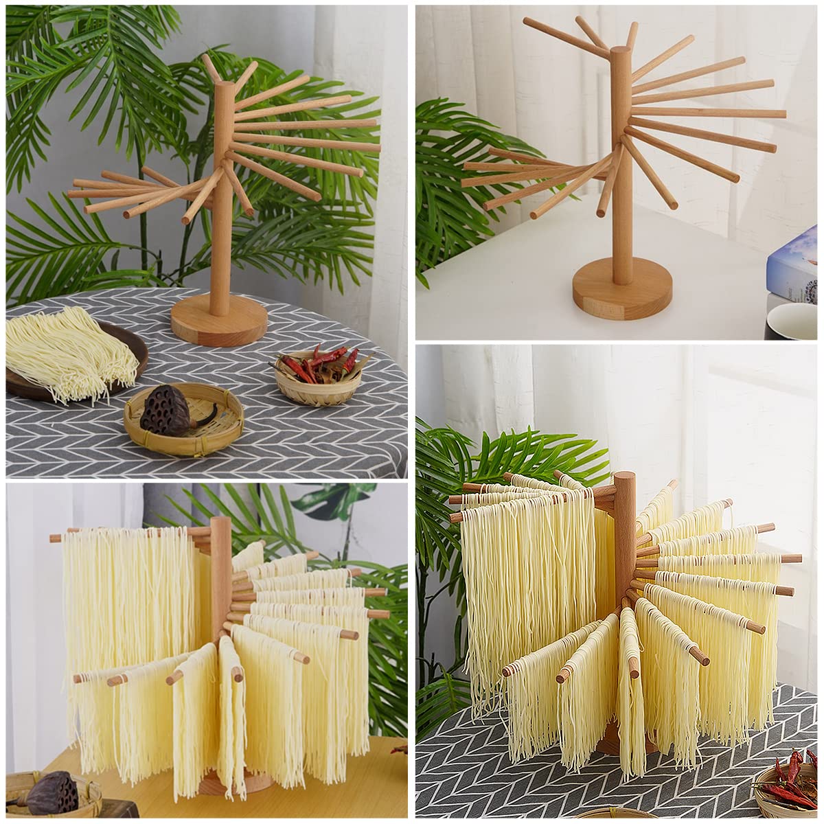 Kandishiex Pasta Drying Rack, 16-Arm Spaghetti Dryer Stand for Homemade Noodles, Quick Setup Kitchen Pasta Hanger for Fresh Pasta Drying and Storage