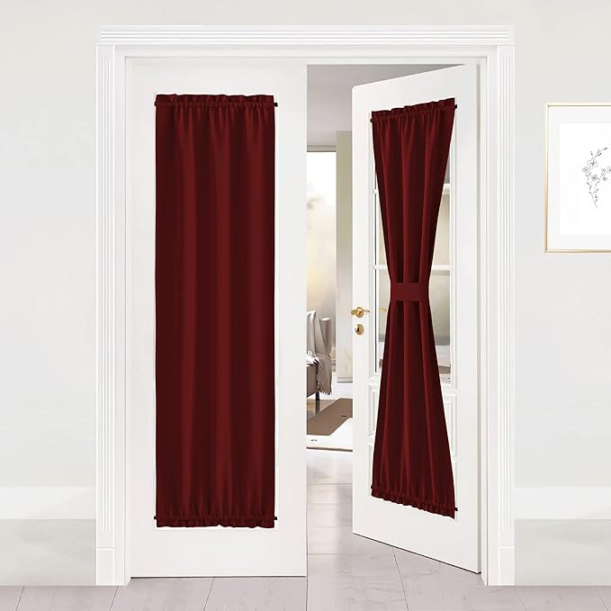NICETOWN Patio Door Window Christmas Drape - Functional Privacy Thermal Insulated Blackout French Front Sidelight Panel Curtain for Glass Door (25W by 72L Inches, Burgundy, 1 Panel)