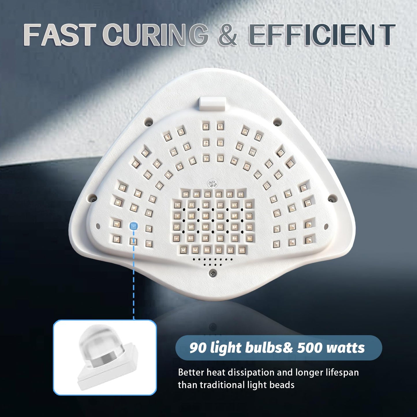 PROFESSIONAL 500W UV LED NAIL LAMP - 90 LED Bulbs for Fast Curing Gel Nail Polish - Smart Sensor with 4 Timers (10S/30S/60S/99S) - Portable Nail Dryer for Home & Salon Use - Quick & Even Drying